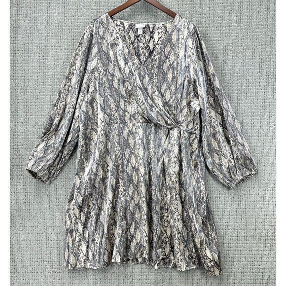 AVA & VIV Dress Womens Plus Size 3X Cream Black Pullover Snake Print V-Neck - Picture 1 of 8